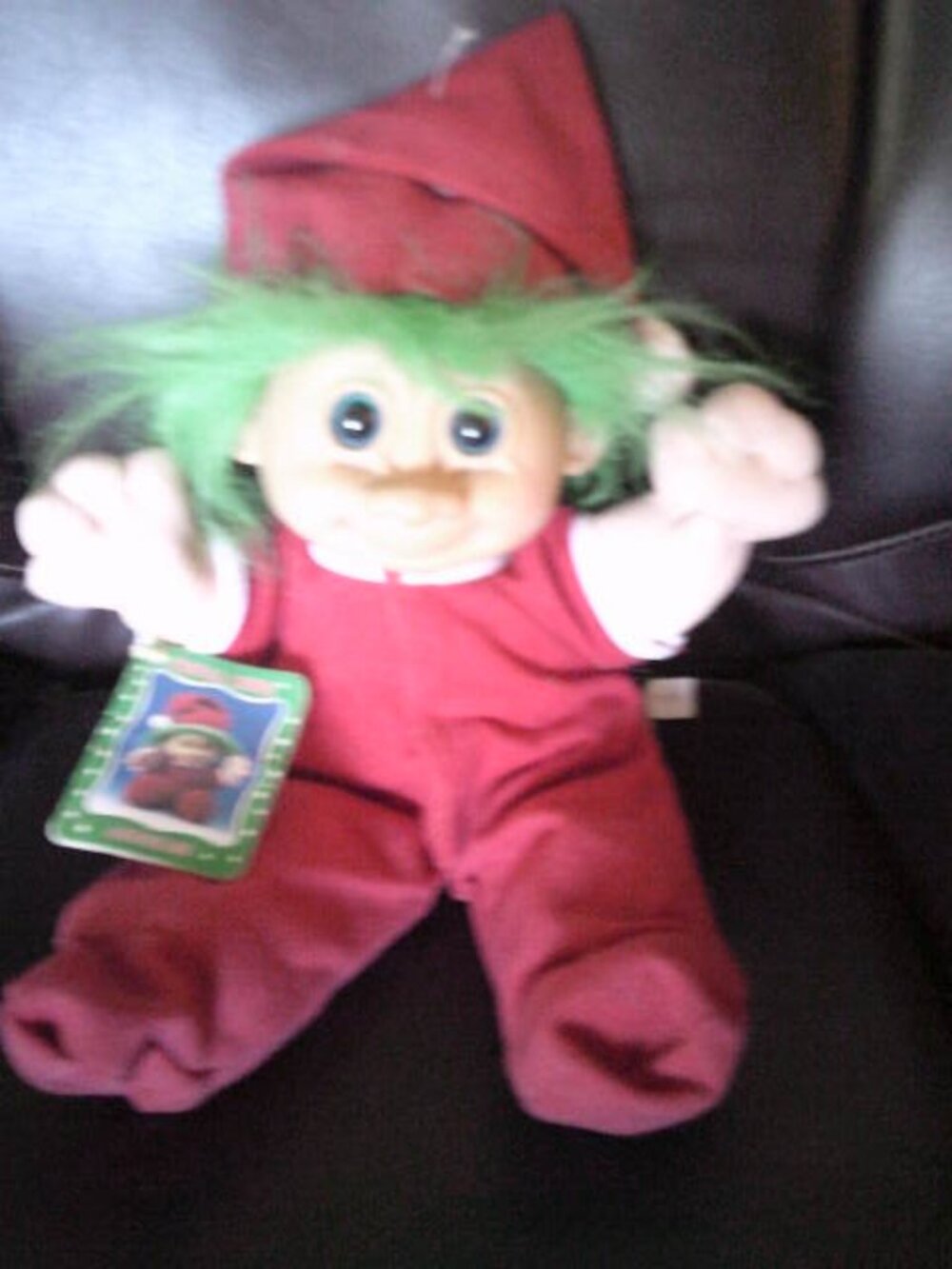 VINTAGE RUSS TROLL KIDZ JANGLES PLUSH DOLL 12" RED PAJAMAS GREEN HAIR CHRISTMAS